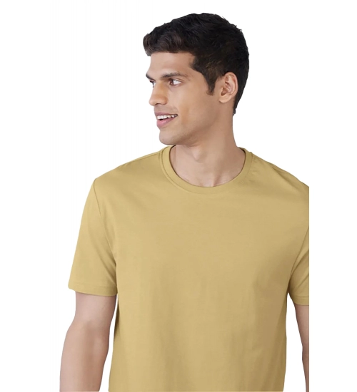 Men's Casual Half sleeve Solid Polyester Crew Neck T-shirt (Sand)