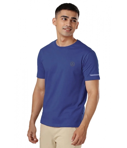 Men's Casual Half sleeve Solid Polyester Crew Neck T-shirt (Blue)