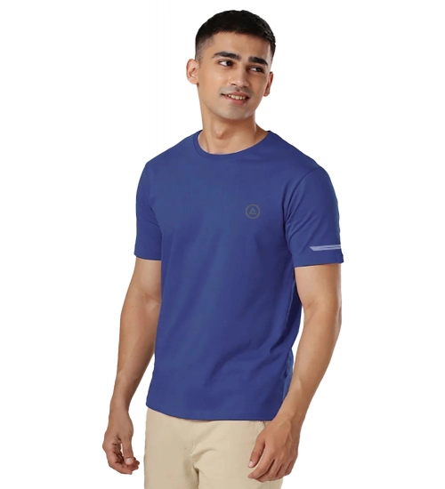 Men's Casual Half sleeve Solid Polyester Crew Neck T-shirt (Blue)