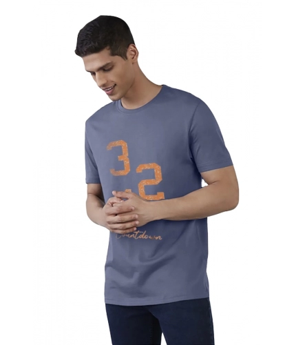 Men's Casual Half sleeve Printed Cotton Crew Neck T-shirt (Blue)