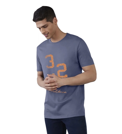 Men's Casual Half sleeve Printed Cotton Crew Neck T-shirt (Blue)