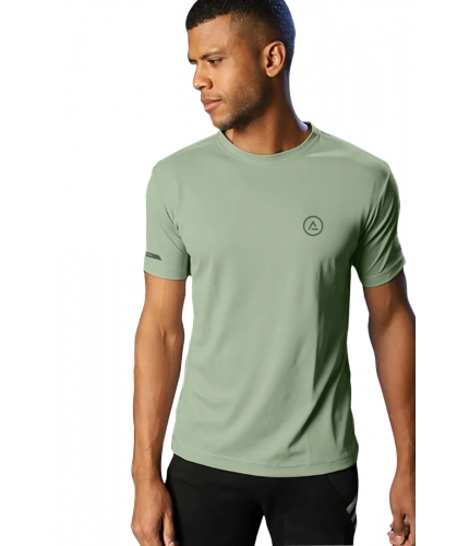 Men's Casual Half sleeve Solid Polyester Crew Neck T-shirt (Pista)