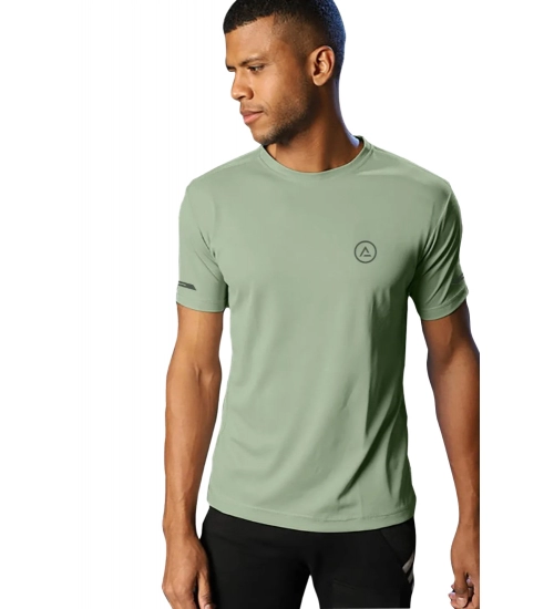 Men's Casual Half sleeve Solid Polyester Crew Neck T-shirt (Pista)