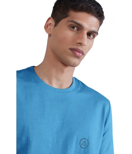 Men's Casual Half sleeve Solid Polyester Crew Neck T-shirt (Light Blue)