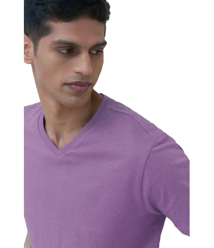 Men's Casual Half sleeve Solid Cotton V Neck T-shirt (Lilac)