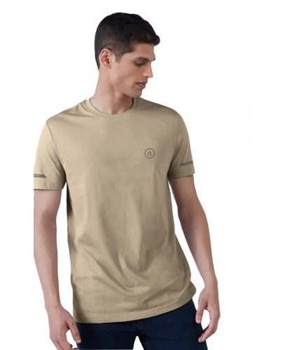 Men's Casual Half sleeve Solid Polyester Crew Neck T-shirt (Beige)