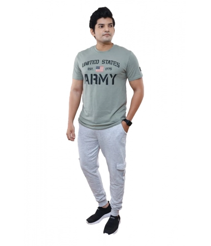 Men's Casual Half sleeve Printed Cotton Crew Neck T-shirt (Grey)