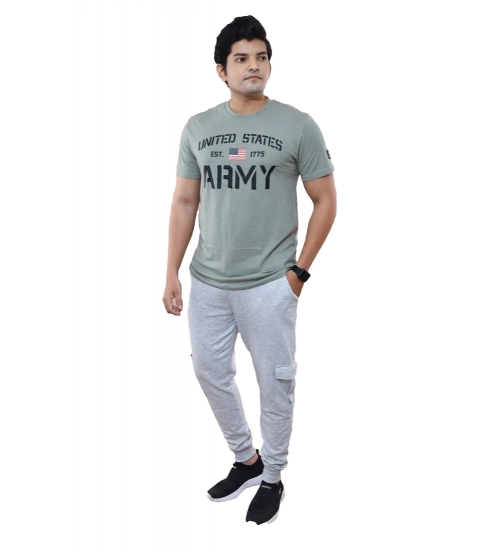 Men's Casual Half sleeve Printed Cotton Crew Neck T-shirt (Grey)