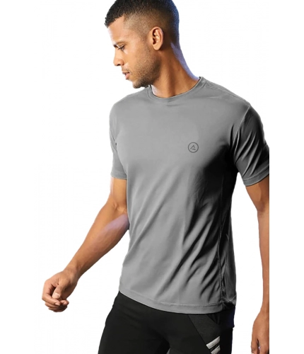 Men's Casual Half sleeve Solid Polyester Crew Neck T-shirt (Grey)