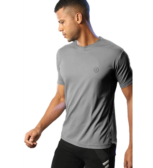 Men's Casual Half sleeve Solid Polyester Crew Neck T-shirt (Grey)
