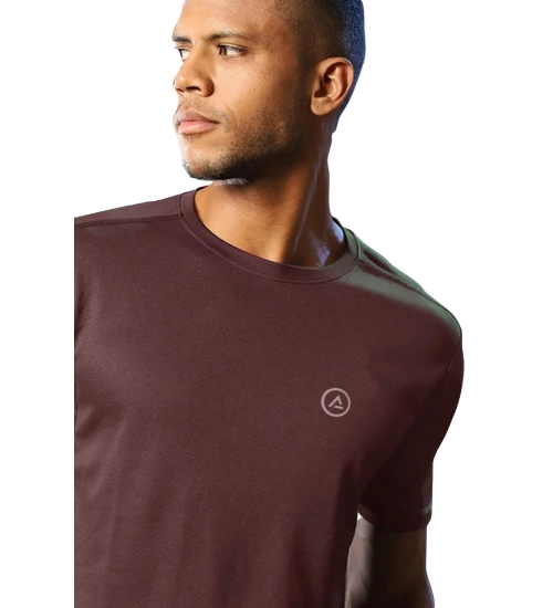 Men's Casual Half sleeve Solid Polyester Crew Neck T-shirt (Maroon)
