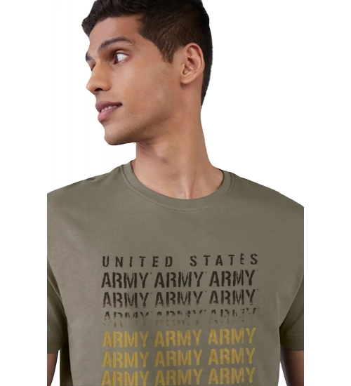 Men's Casual Half sleeve Printed Cotton Crew Neck T-shirt (Olive)