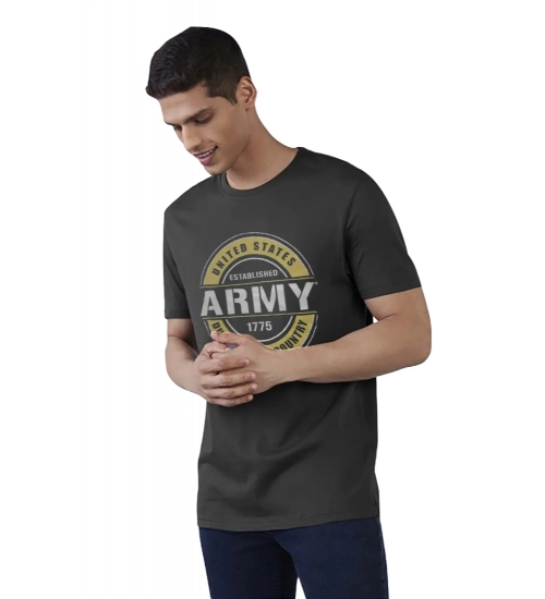 Men's Casual Half sleeve Printed Cotton Crew Neck T-shirt (Black)
