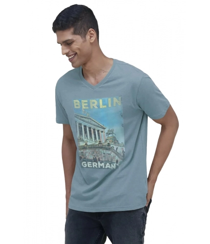 Men's Casual Half sleeve Digital Printed Cotton Crew Neck T-shirt (Teal)