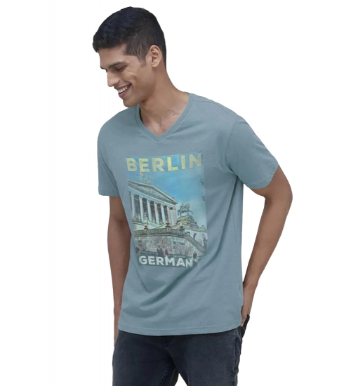 Men's Casual Half sleeve Digital Printed Cotton Crew Neck T-shirt (Teal)