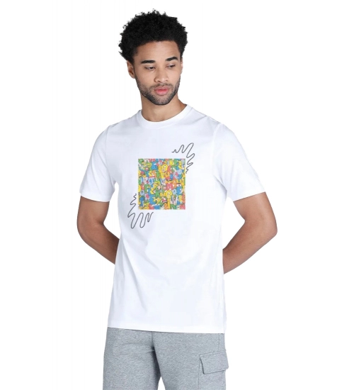 Men's Casual Half sleeve Printed Polyester Crew Neck T-shirt (White)