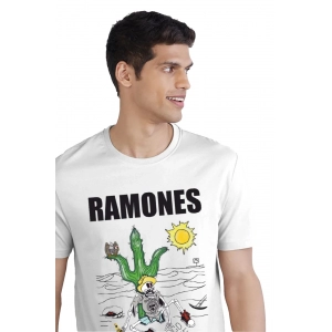 Generic Men's Casual Half sleeve Printed Polyester Crew Neck T-shirt (White)