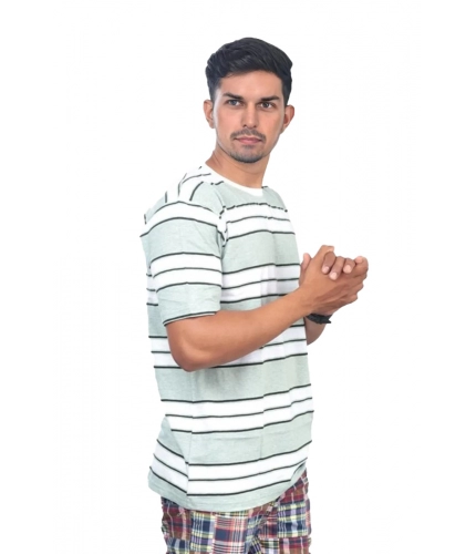 Men's Casual Half sleeve Stripped Cotton Crew Neck T-shirt (White )