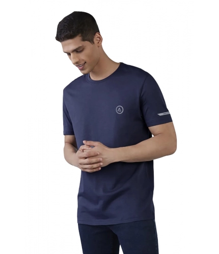 Men's Casual Half sleeve Solid Polyester Crew Neck T-shirt (Navy)