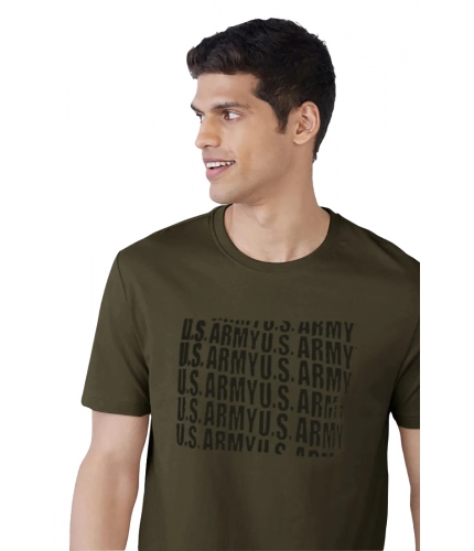 Men's Casual Half sleeve Printed Cotton Crew Neck T-shirt (Dark Green)
