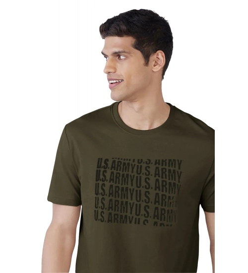 Men's Casual Half sleeve Printed Cotton Crew Neck T-shirt (Dark Green)