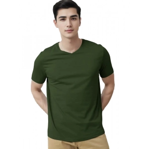 Generic Men's Casual Half sleeve Solid Cotton V Neck T-shirt (Olive)