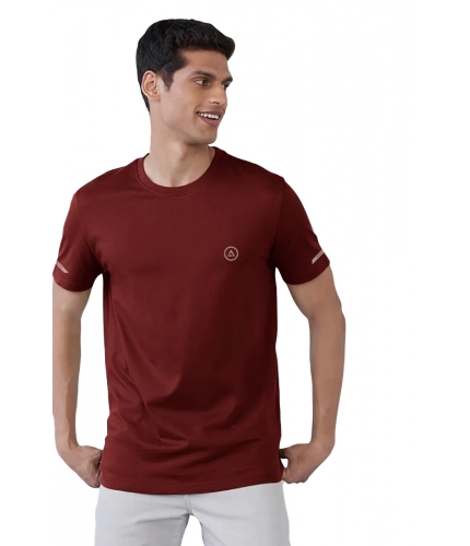 Men's Casual Half sleeve Solid Polyester Crew Neck T-shirt (Maroon)