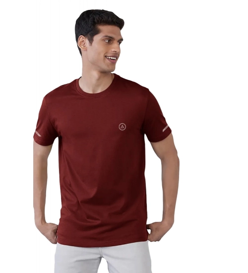 Men's Casual Half sleeve Solid Polyester Crew Neck T-shirt (Maroon)