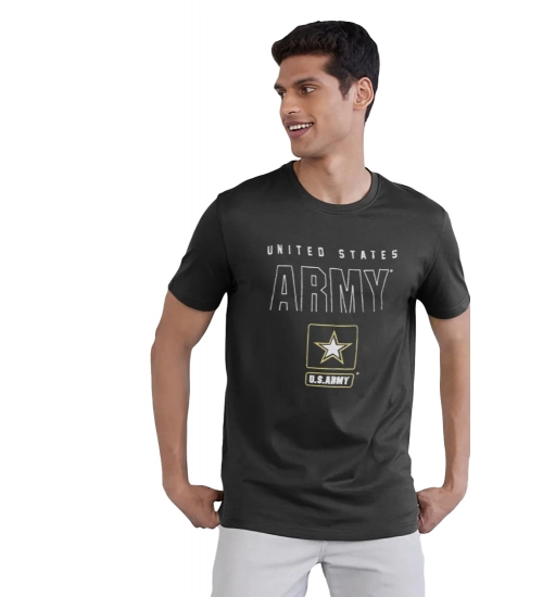 Men's Casual Half sleeve Printed Cotton Crew Neck T-shirt (Black)