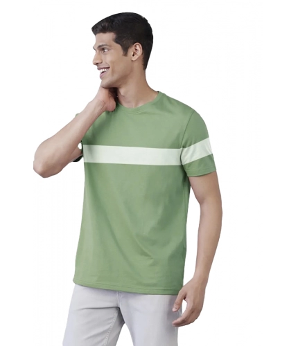 Men's Casual Half sleeve Stripped Cotton Crew Neck T-shirt (Light Green)