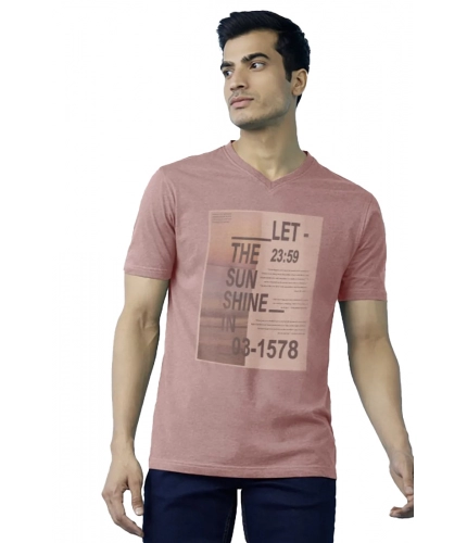 Men's Casual Half sleeve Digital Printed Cotton Crew Neck T-shirt (Coral)