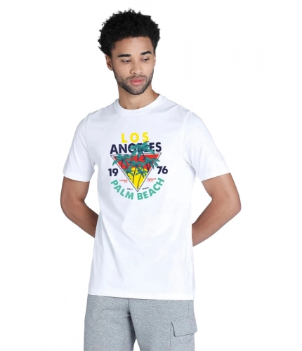 Men's Casual Half sleeve Printed Polyester Crew Neck T-shirt (White)