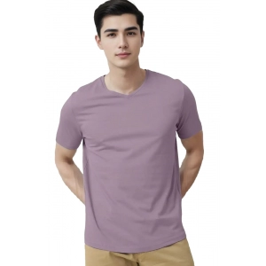 Generic Men's Casual Half sleeve Solid Cotton V Neck T-shirt (Lavender)
