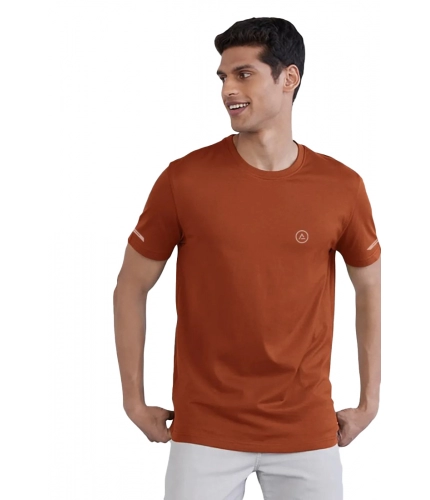 Men's Casual Half sleeve Solid Polyester Crew Neck T-shirt (Rust)