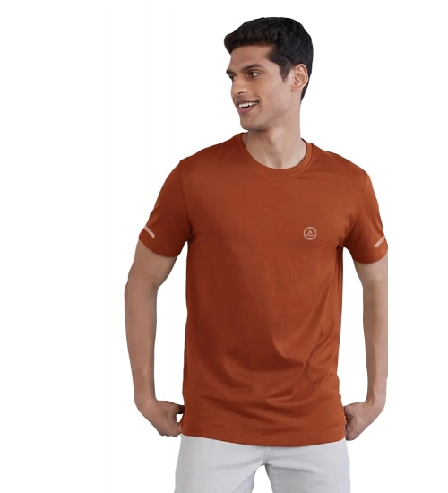Men's Casual Half sleeve Solid Polyester Crew Neck T-shirt (Rust)