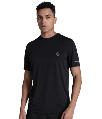 Men's Casual Half sleeve Solid Polyester Crew Neck T-shirt (Black)