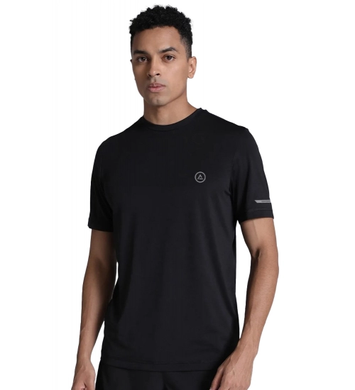 Men's Casual Half sleeve Solid Polyester Crew Neck T-shirt (Black)