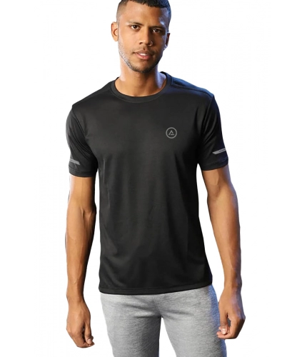 Men's Casual Half sleeve Solid Polyester Crew Neck T-shirt (Black)