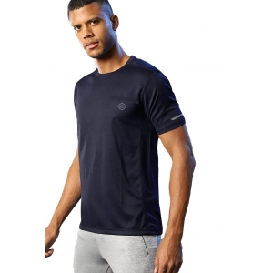 Generic Men's Casual Half sleeve Solid Polyester Crew Neck T-shirt (Navy)