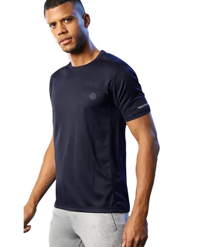Men's Casual Half sleeve Solid Polyester Crew Neck T-shirt (Navy)