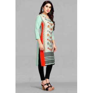 Generic Women's Casual 3/4 Sleeve Viscose Rayon Printed Kurti (Light Blue)