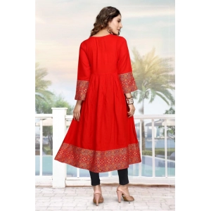 Generic Women's Casual 3/4 Sleeve Viscose Rayon Foil Printed Kurti (Red)