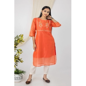 Generic Women's Casual 3/4 Sleeve Chanderi Printed Kurti (Pink)