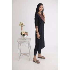 Generic Women's Casual 3/4 Sleeve Viscose Rayon Printed Kurti (Black)