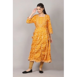 Generic Women's Casual 3/4 Sleeve Cotton Blend Printed Kurti (Yellow)