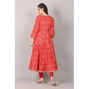 Generic Women's Casual 3/4 Sleeve Cotton Blend Printed Kurti (Red)