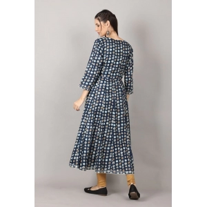 Generic Women's Casual 3/4 Sleeve Cotton Blend Printed Kurti (Dark Blue)
