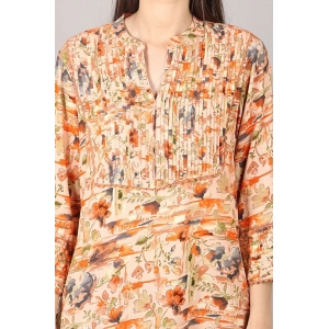 Generic Women's Casual 3/4 Sleeve Viscose Rayon Printed Kurti (Orange)