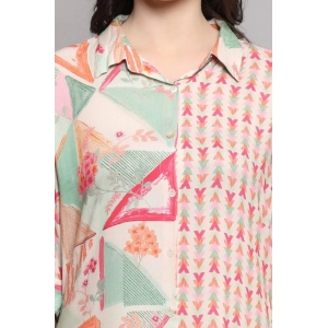 Generic Women's Casual 3/4 Sleeve Viscose Rayon Printed Kurti (Pink)