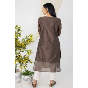 Generic Women's Casual 3/4 Sleeve Chanderi Printed Kurti (Brown)